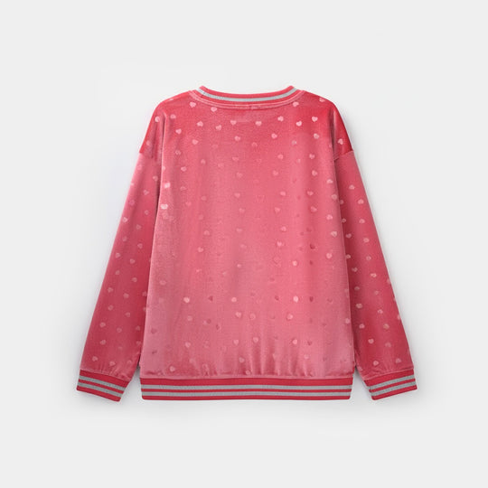 Girls Velour Sweatshirt Pink Heart - Pink