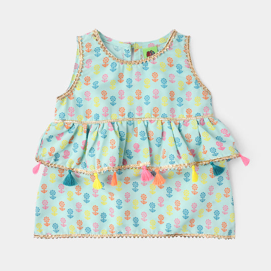 Infant Girls Poly Cambric 2Pcs Set (Dolly) - Mint Green