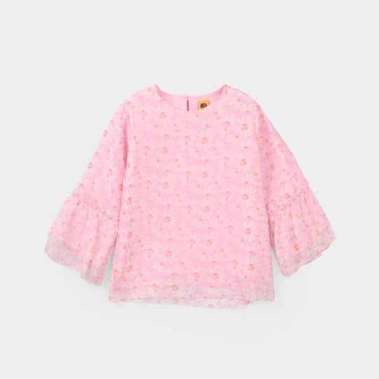 Girls Chiffon Casual Top Pink Flamingo