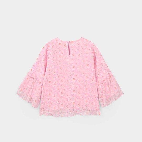 Girls Chiffon Casual Top Pink Flamingo