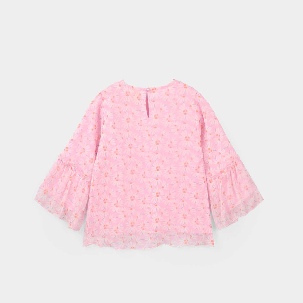 Infant Girls Chiffon Casual Top - Pink Flamingo