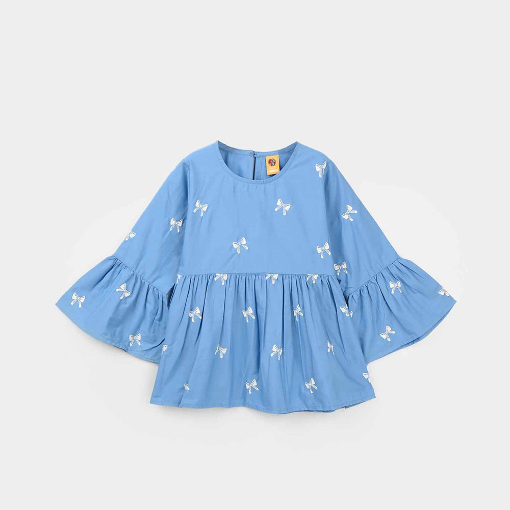 Girls Cotton Embroidered CO-Ord Set - Blue