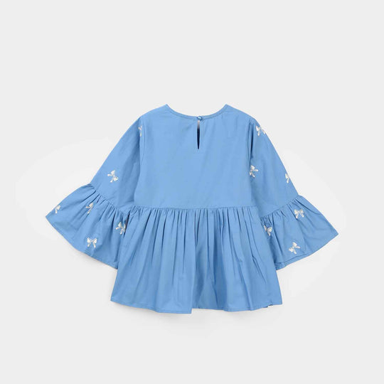 Girls Cotton Embroidered CO-Ord Set - Blue