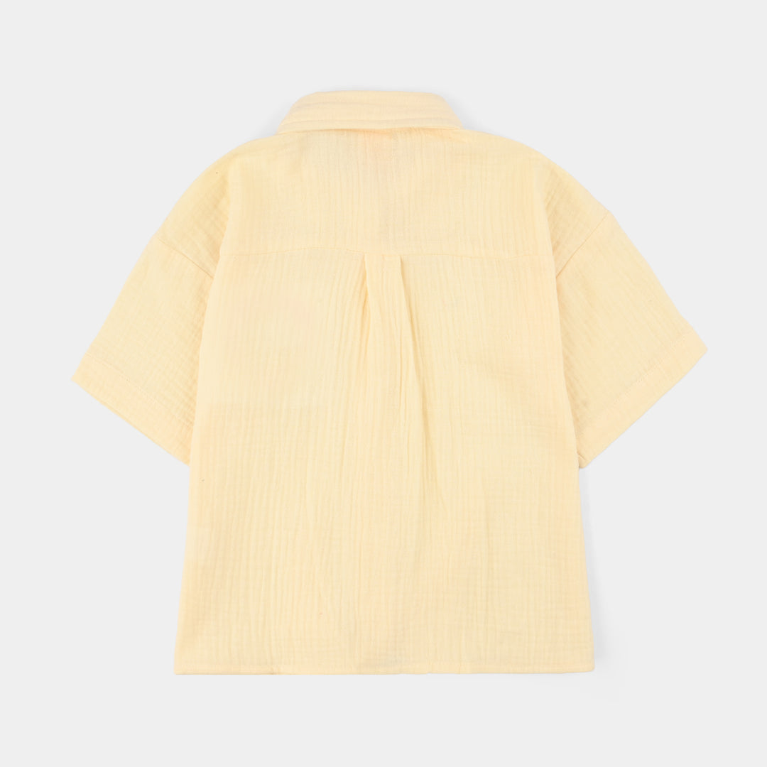 Girls Cotton Embroidered Top (Heart) - Yellow