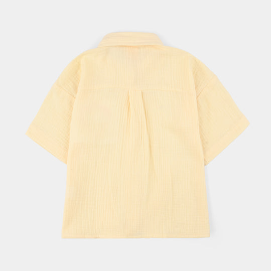 Girls Cotton Embroidered Top (Heart) - Yellow