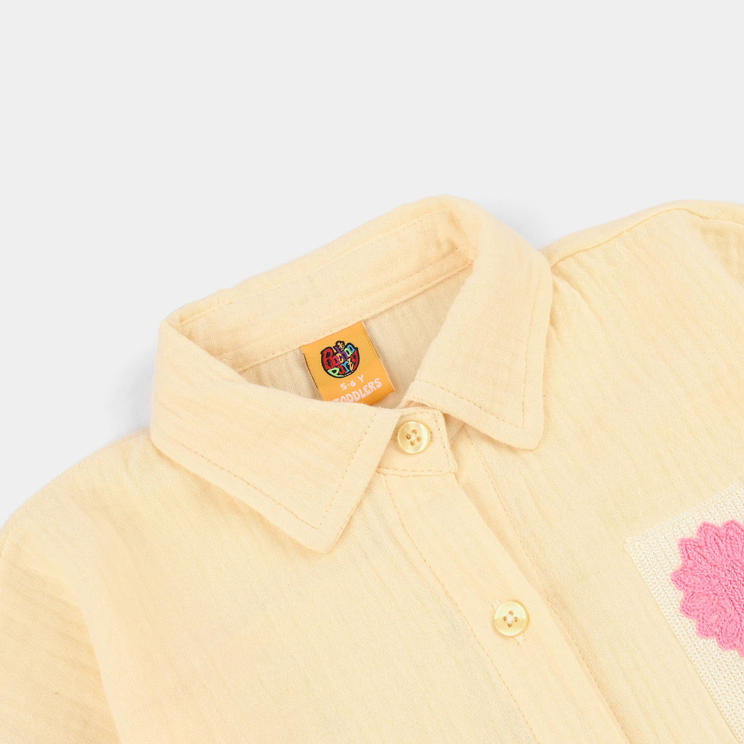 Girls Cotton Embroidered Top (Heart) - Yellow