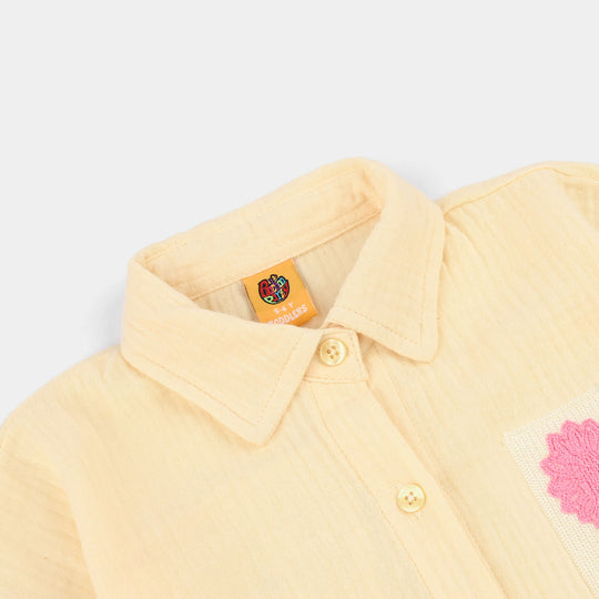Girls Cotton Embroidered Top (Heart) - Yellow
