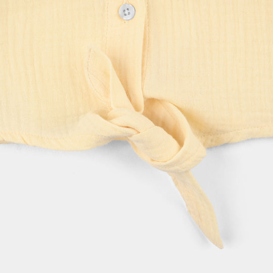 Girls Cotton Embroidered Top (Heart) - Yellow