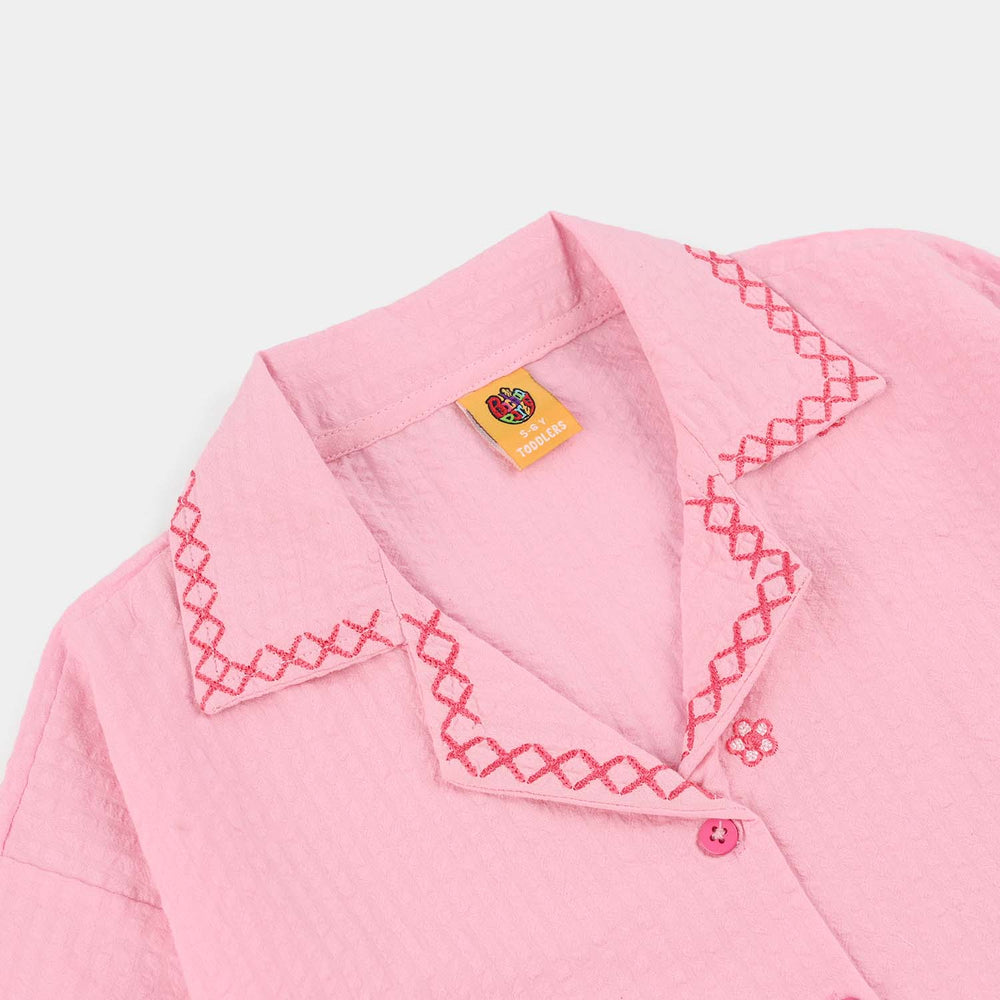 Girls Cotton Embroidered Top (Candy) - Pink