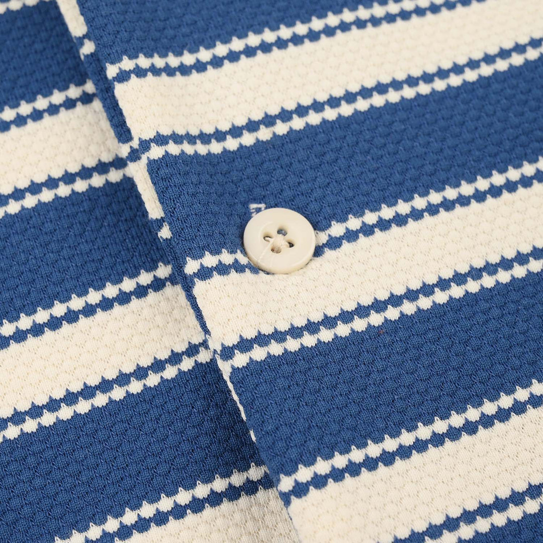 Infant Boys Jumbo Pique Knitted Romper - Blue/White