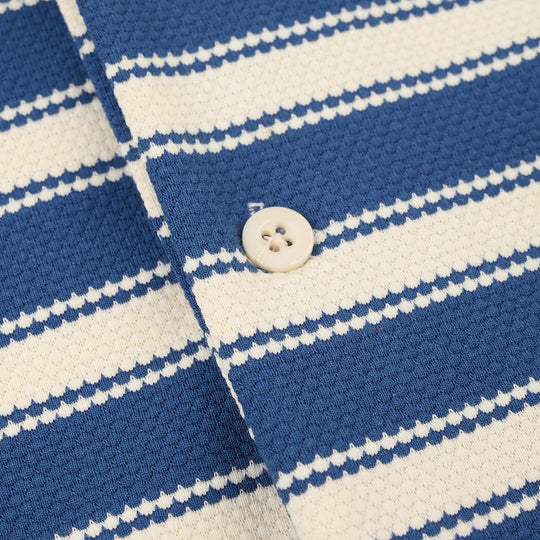 Infant Boys Jumbo Pique Knitted Romper - Blue/White