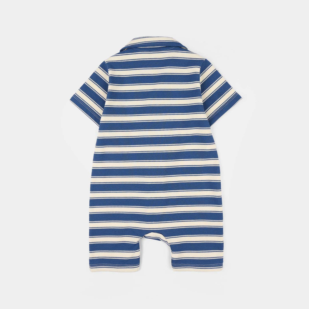 Infant Boys Jumbo Pique Knitted Romper BLUE HUES-Nvy.Wht.St