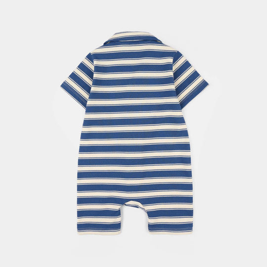 Infant Boys Jumbo Pique Knitted Romper BLUE HUES-Nvy.Wht.St