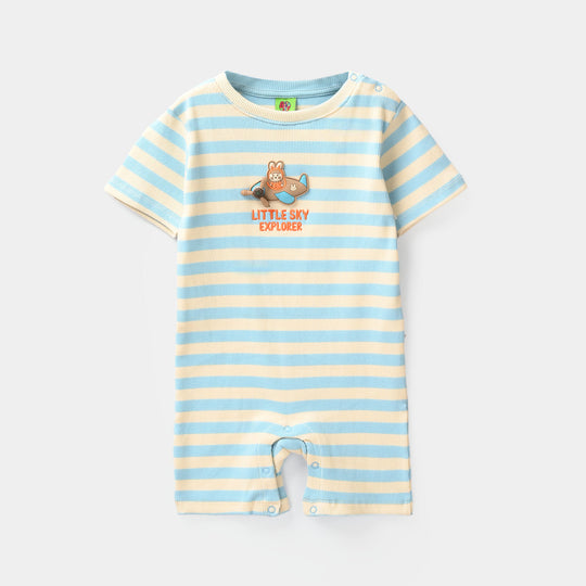 Infant Boys Rib Knitted Romper (Stripes) - Blue