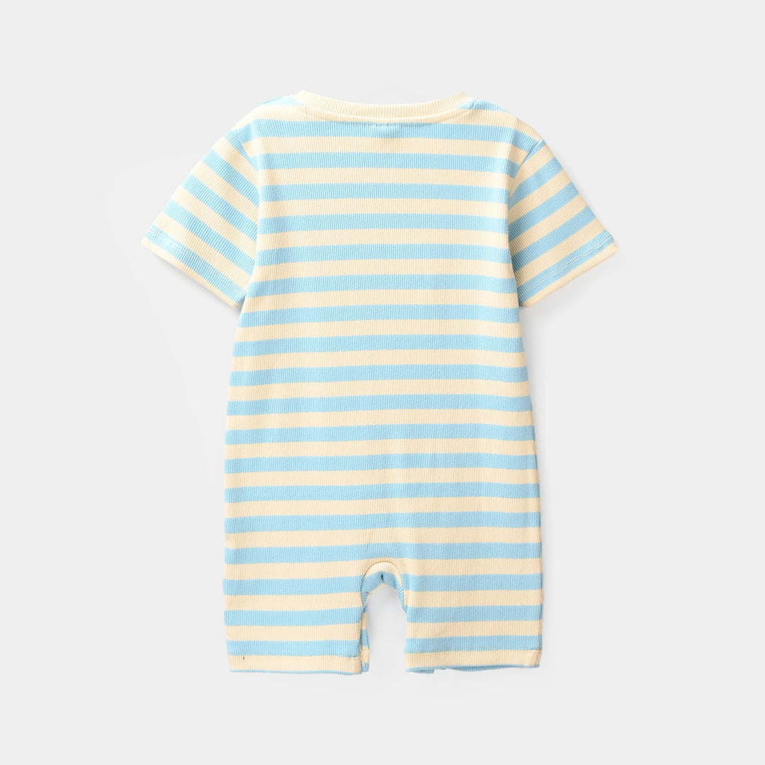 Infant Boys Rib Knitted Romper (Stripes) - Blue
