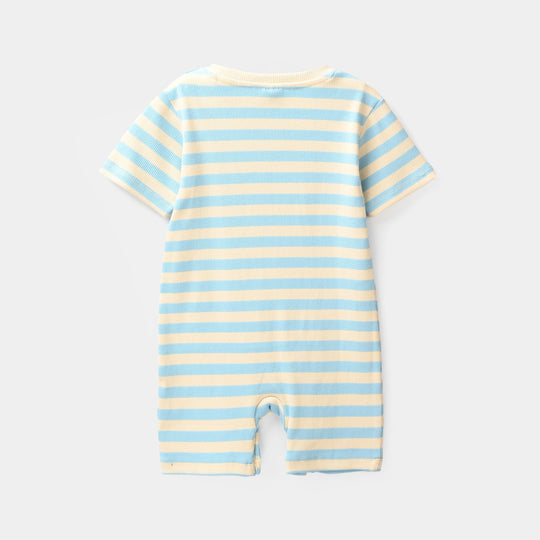 Infant Boys Rib Knitted Romper (Stripes) - Blue