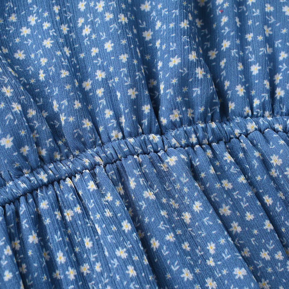 Girls Chiffon Casual Floral Frock - Blue