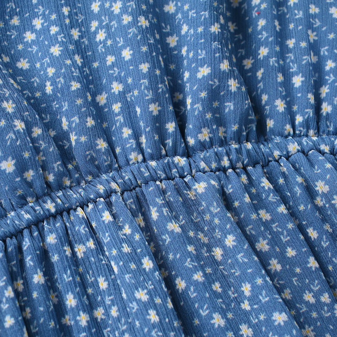 Girls Chiffon Casual Floral Frock - Blue