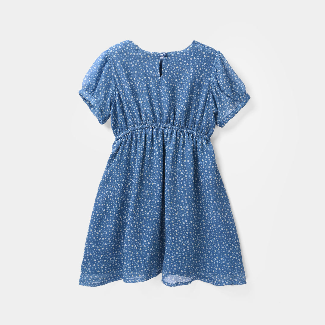 Girls Chiffon Casual Floral Frock - Blue