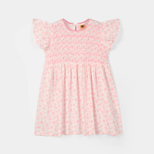 Girls Cotton Casual Frock Smoking-Pink
