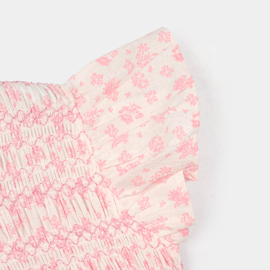 Girls Cotton Casual Frock Smoking-Pink