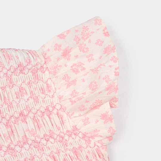 Girls Cotton Casual Frock Smoking-Pink