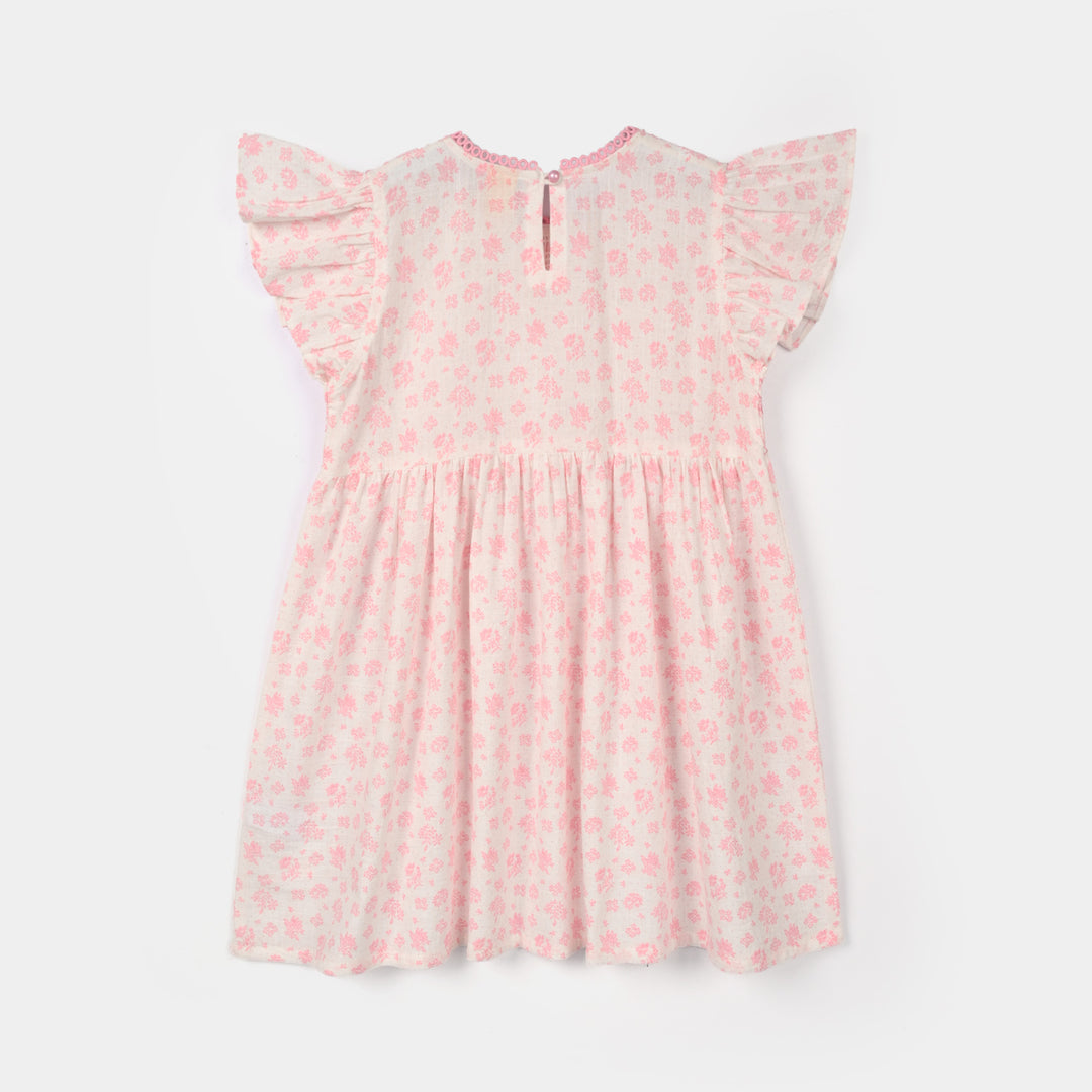 Girls Cotton Casual Frock Smoking-Pink