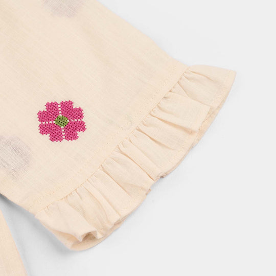 Girls Cotton Slub Embroidered Top (Criss Cross) - Ivory