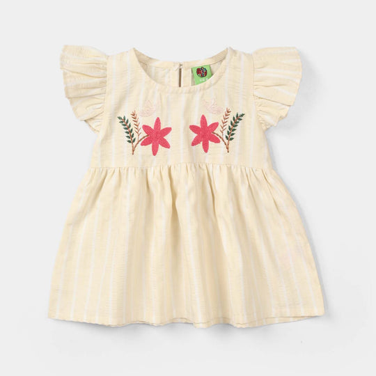 Infant Girls Cotton Embroidered Top - Lemon