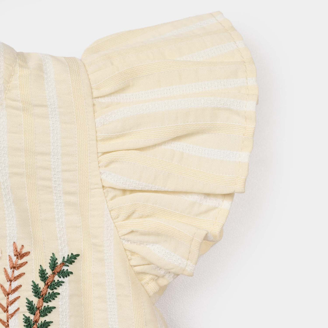 Infant Girls Cotton Embroidered Top - Lemon