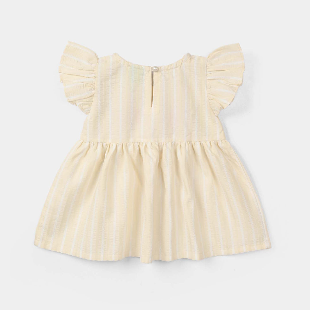 Infant Girls Cotton Embroidered Top - Lemon