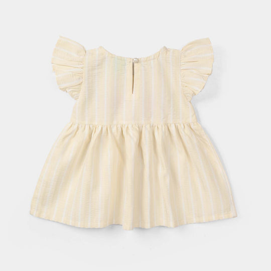 Infant Girls Cotton Embroidered Top - Lemon