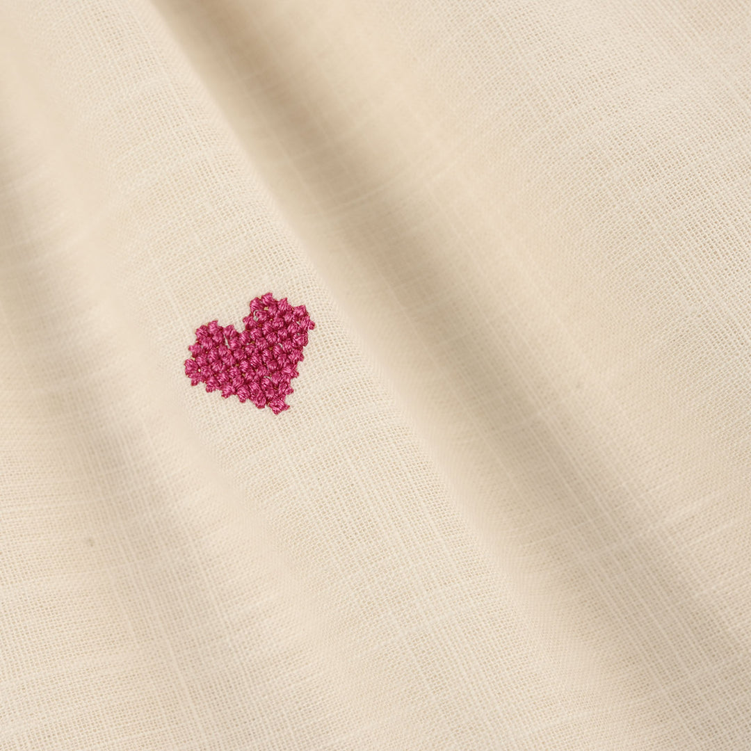 Infant Girls Cotton Slub Embroidered Top (Pink Flowers) - Beige