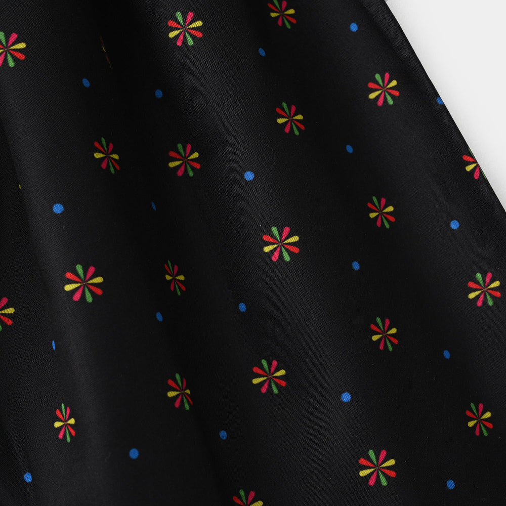 Girls Poly Satin Printed Shalwar - Black