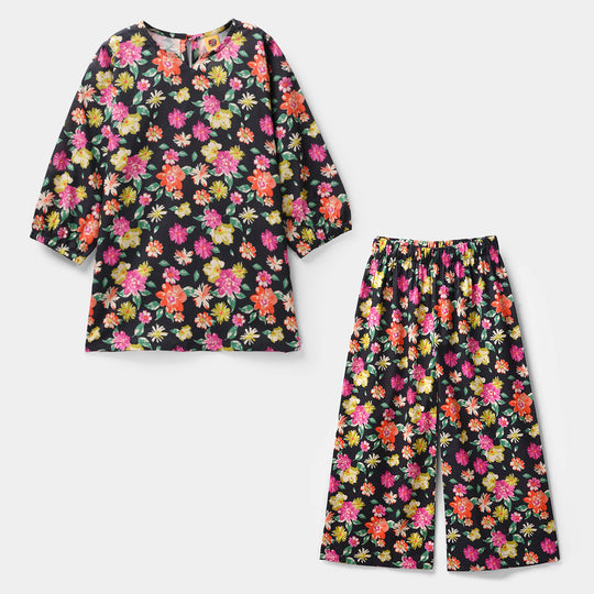 Girls Cotton Printed 2Pcs Raspberry - Multi