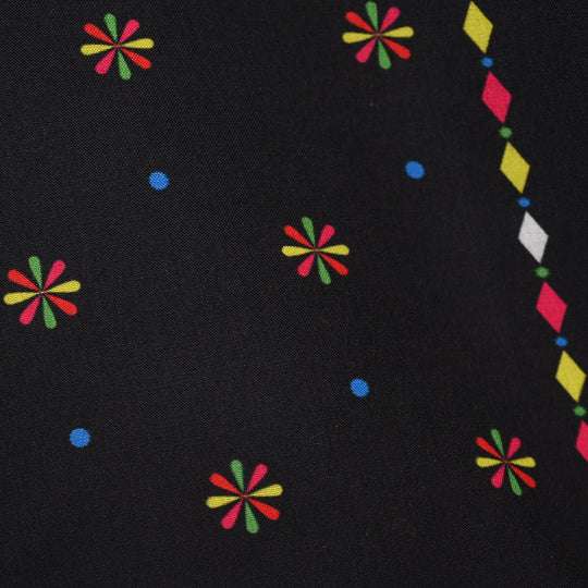 Girls Poly Satin Printed Kurti - Black