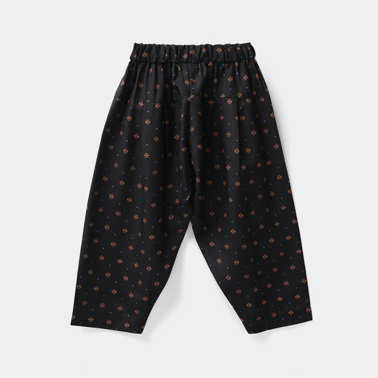 Infant Girls Poly Satin Printed Shalwar - Black