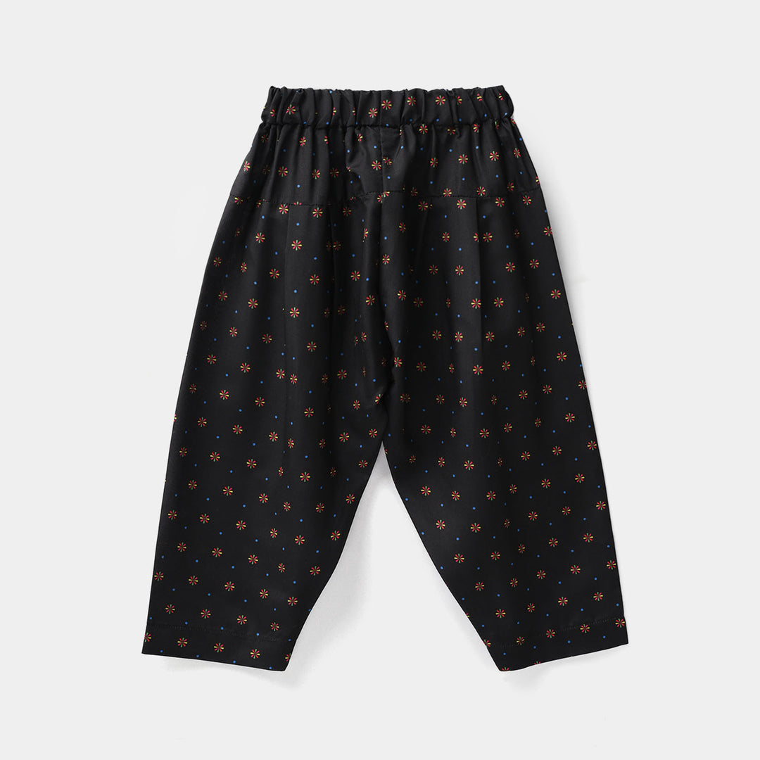 Infant Girls Poly Satin Printed Shalwar - Black