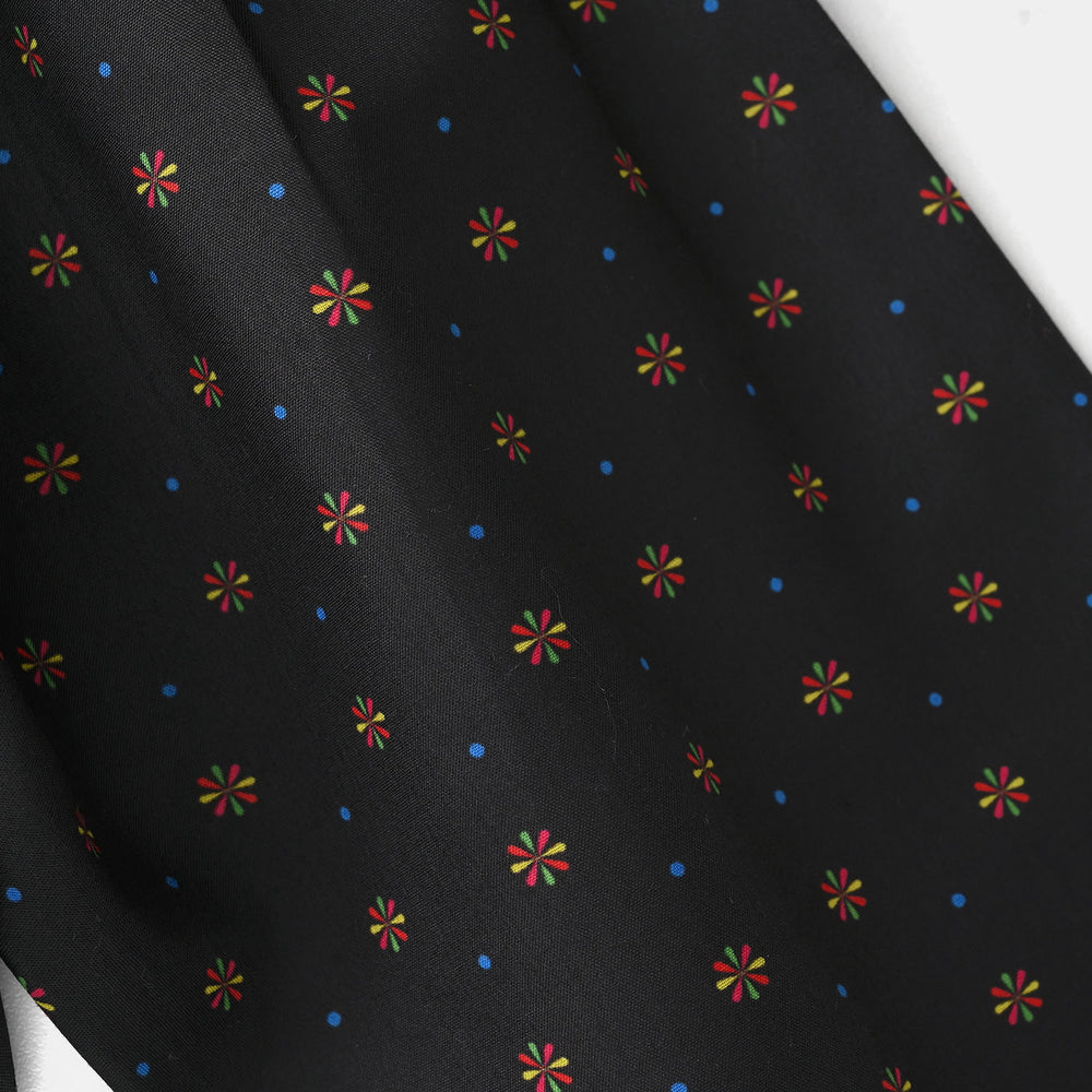 Infant Girls Poly Satin Printed Shalwar - Black