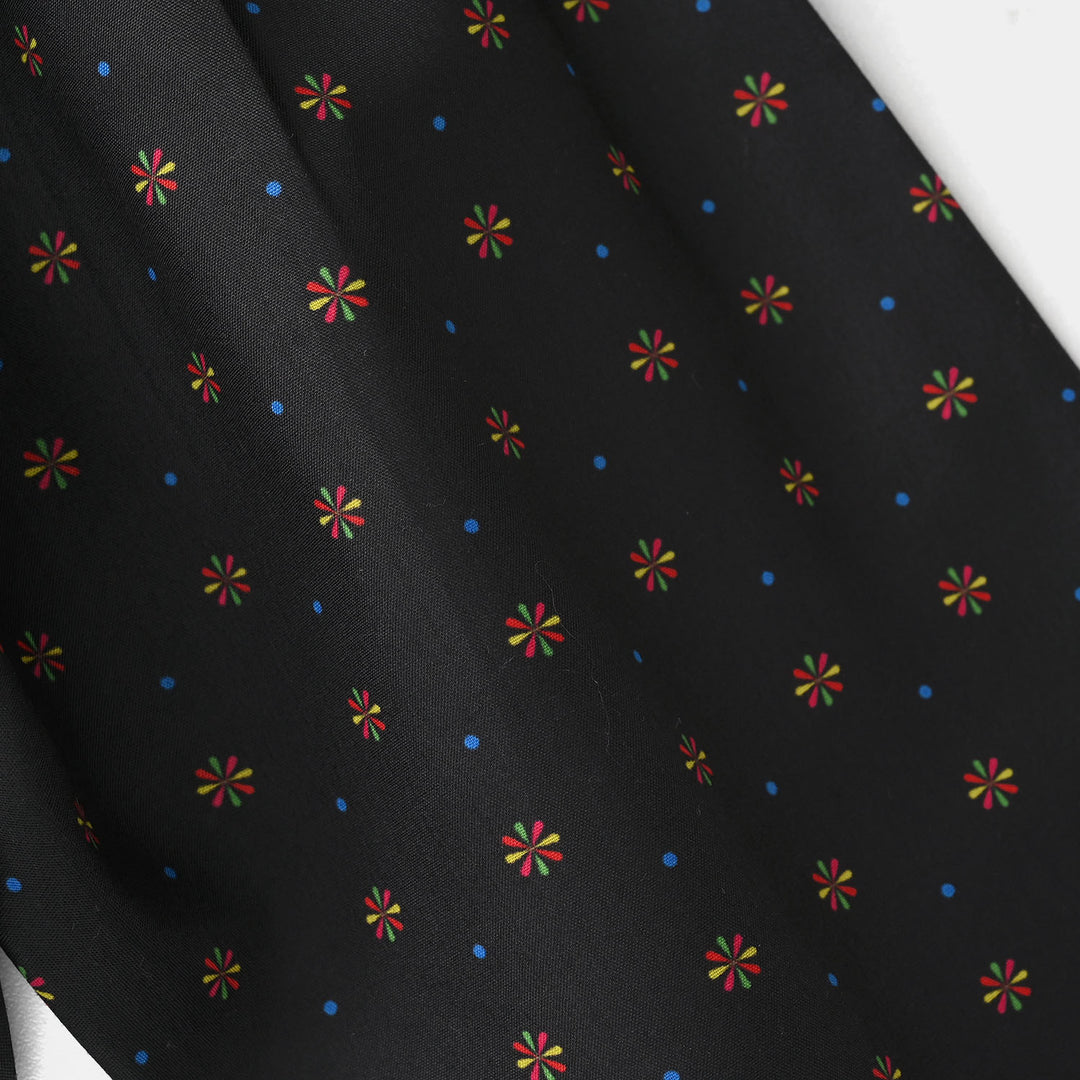 Infant Girls Poly Satin Printed Shalwar - Black