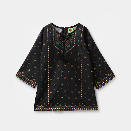 Infant Girls Poly Cambric Printed Kurti - Black