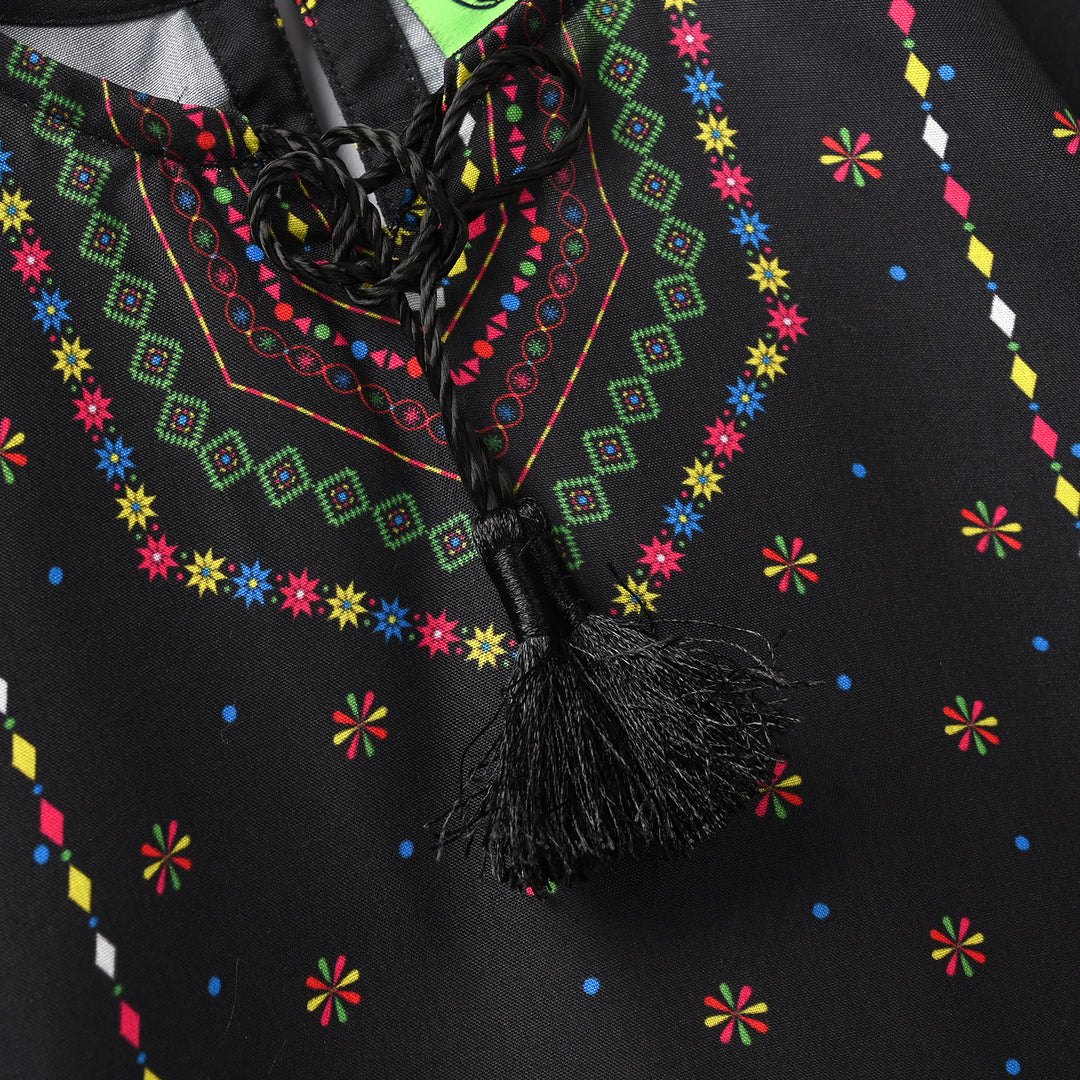 Infant Girls Poly Cambric Printed Kurti - Black