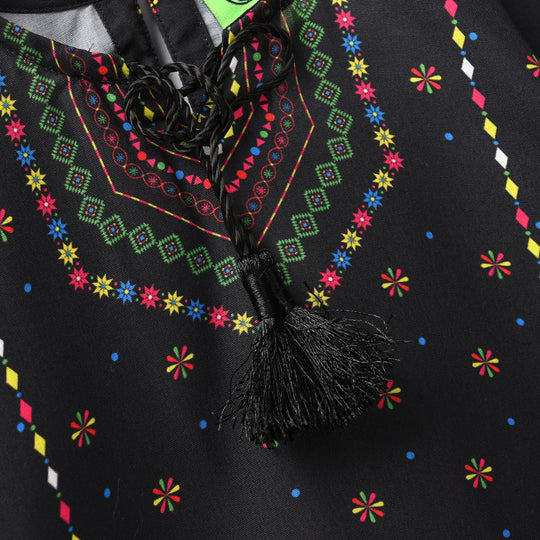 Infant Girls Poly Cambric Printed Kurti - Black