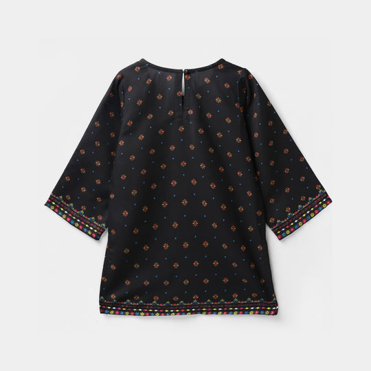Infant Girls Poly Cambric Printed Kurti - Black