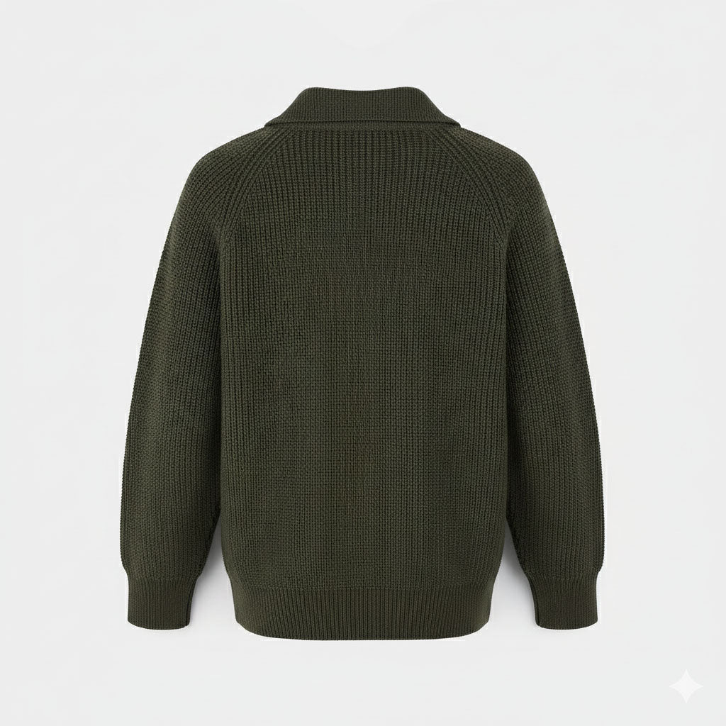 Boys Acrylic Sweater-F/S Polo-Olive