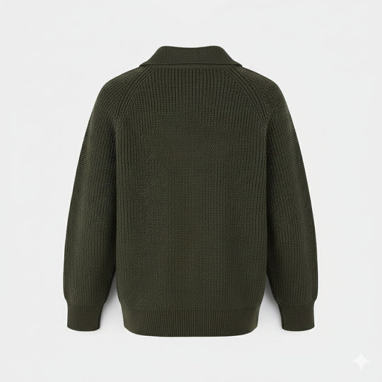 Boys Acrylic Sweater-F/S Polo-Olive