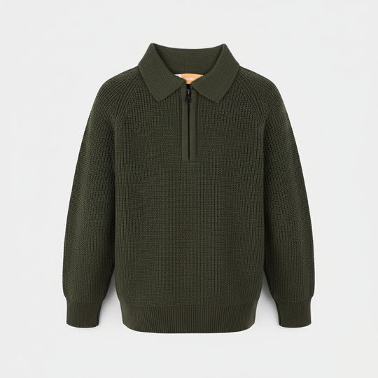 Boys Acrylic Sweater-F/S Polo-Olive