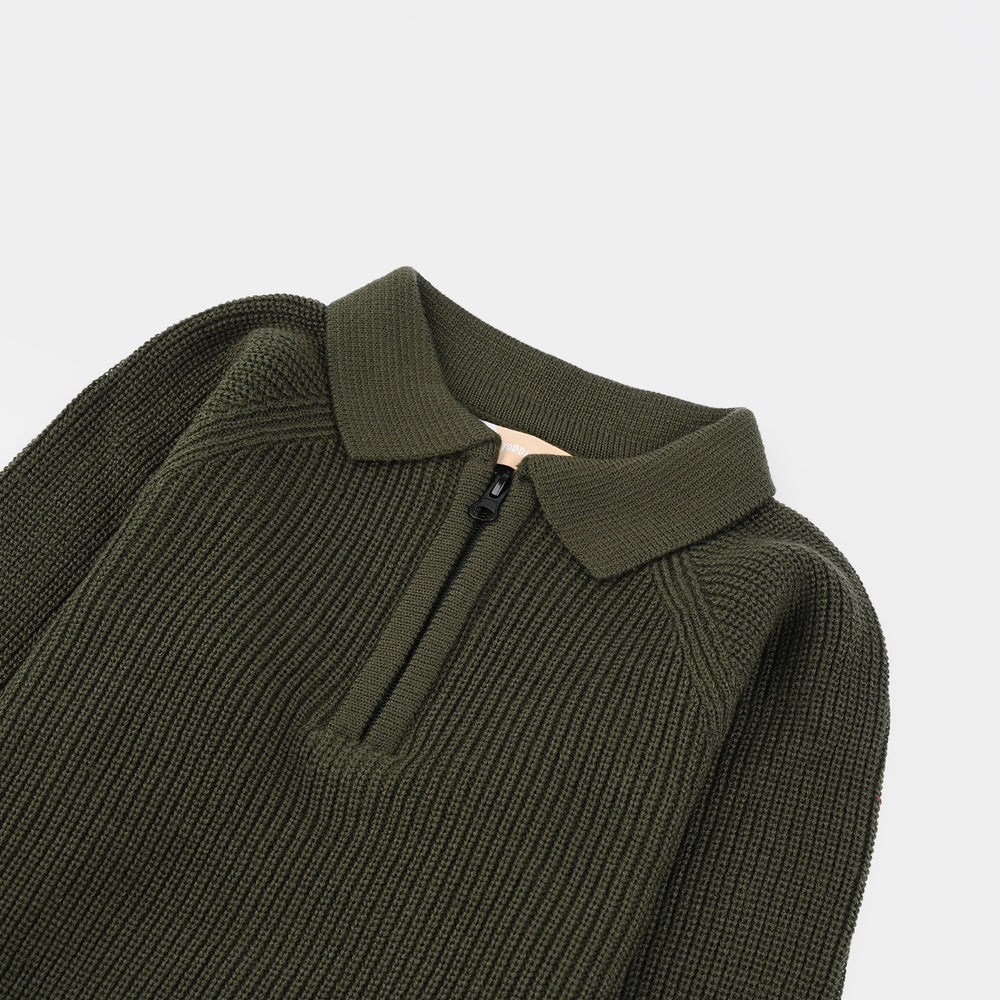 Boys Acrylic Sweater-F/S Polo-Olive