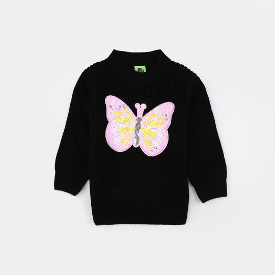 Infant Girls Acrylic Sweater-Butterfly-BLACK