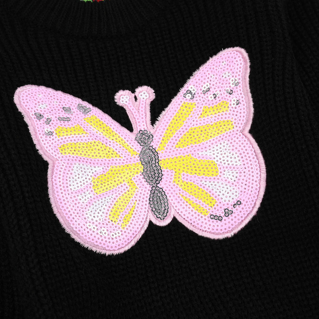 Infant Girls Acrylic Sweater-Butterfly-BLACK